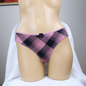 NWT La Senza Low Rise Thong Medium Plaid Pattern Pink & Black Panties P26
